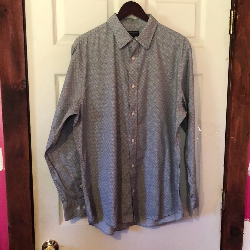 Banana Republic Black Dot Print Slim Fit Button Down Shirt Mens XL 17-17.5
